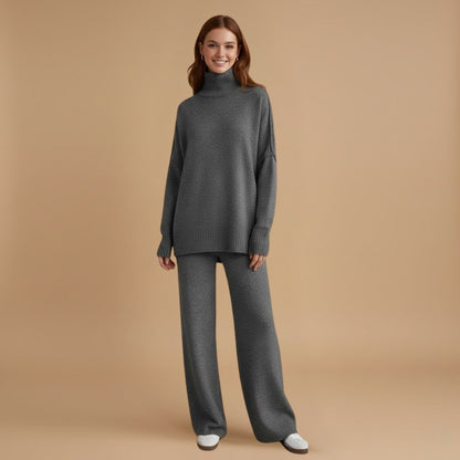 Women’s Knit Set with Turtleneck and Wide Trousers