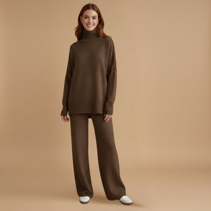 Women’s Knit Set with Turtleneck and Wide Trousers