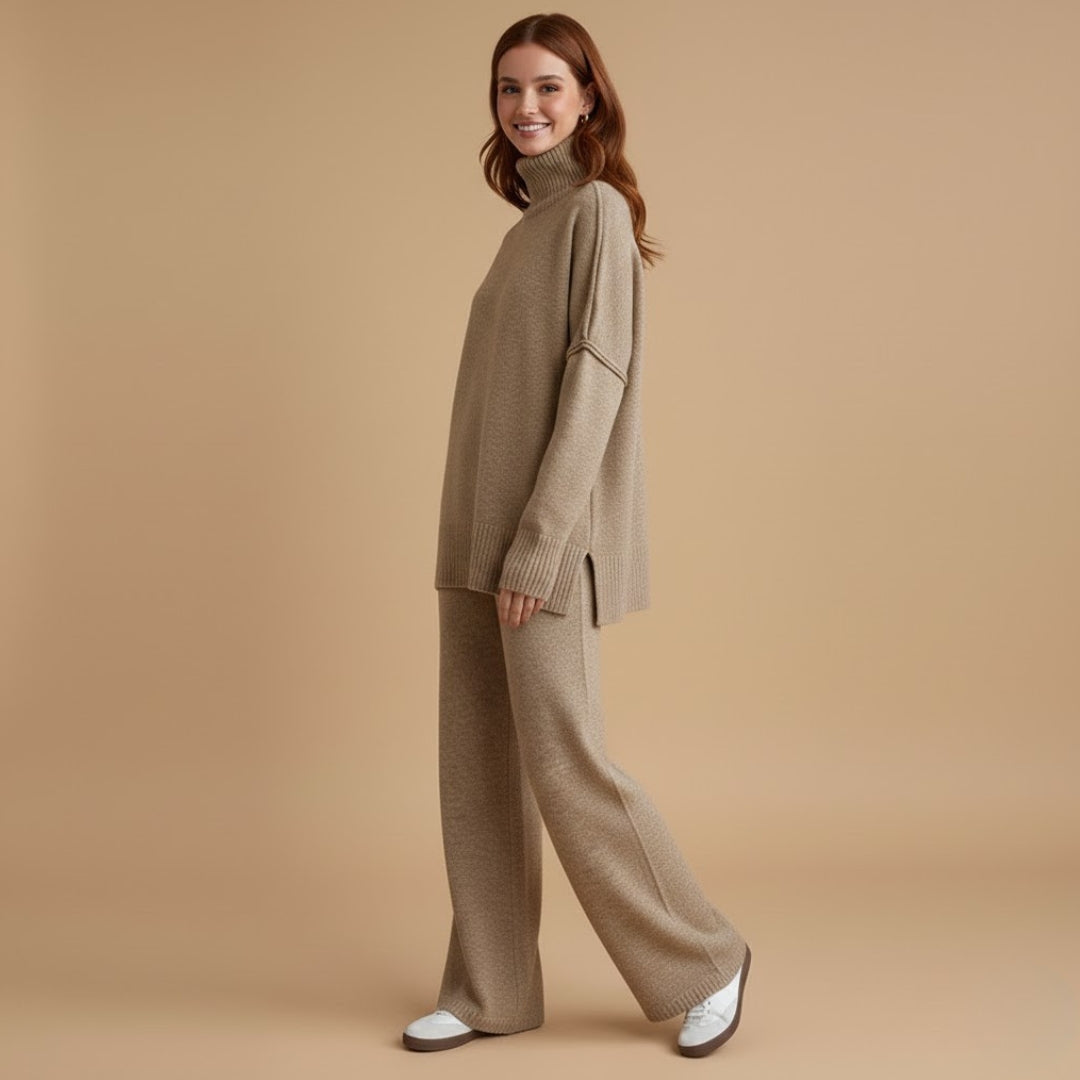 Women’s Knit Set with Turtleneck and Wide Trousers