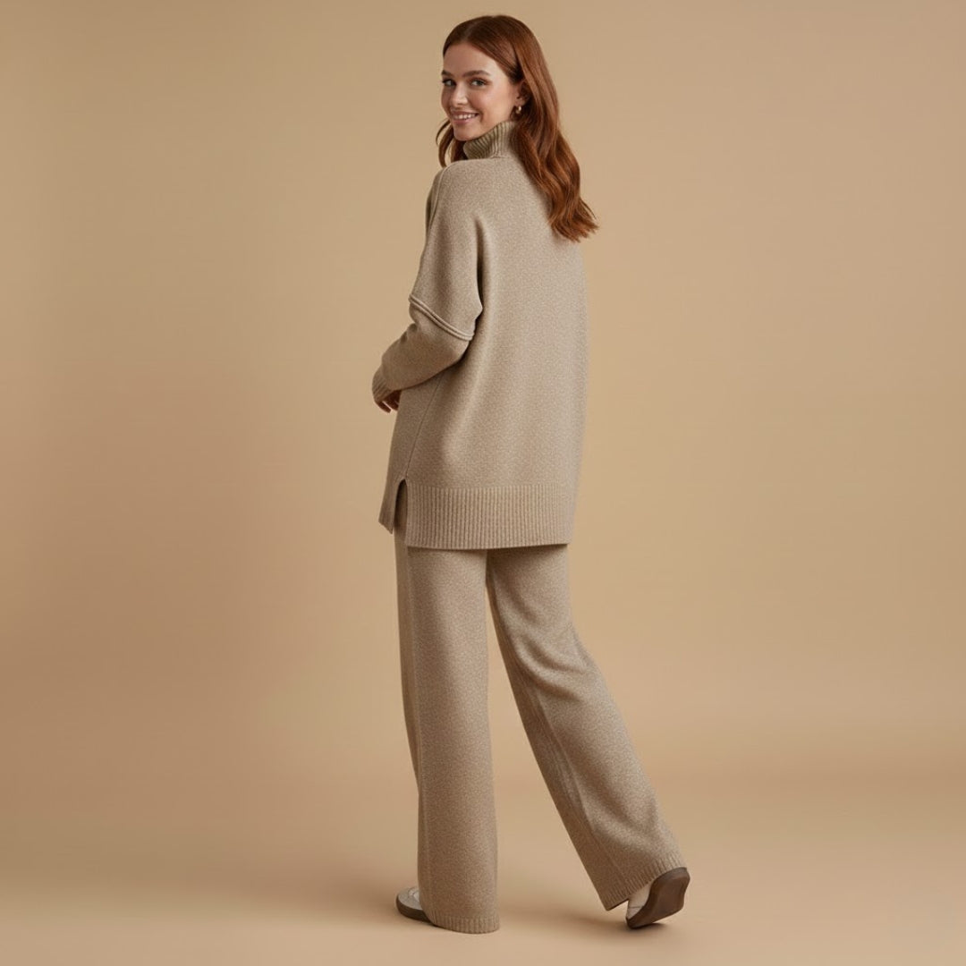 Women’s Knit Set with Turtleneck and Wide Trousers