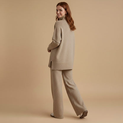 Women’s Knit Set with Turtleneck and Wide Trousers