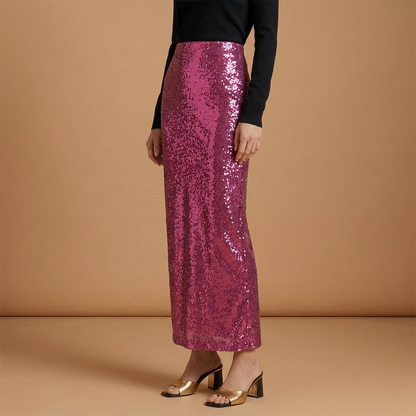 Women’s Long High Waist Skirt with Glitter and Sequins