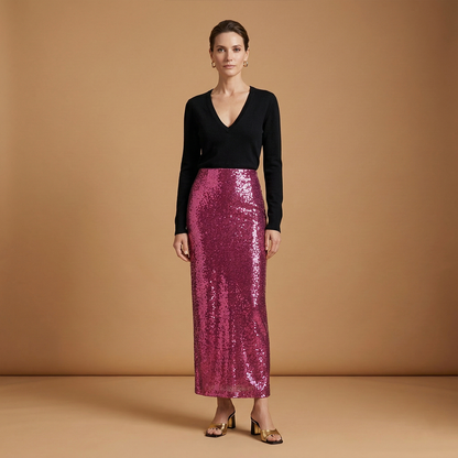 Women’s Long High Waist Skirt with Glitter and Sequins