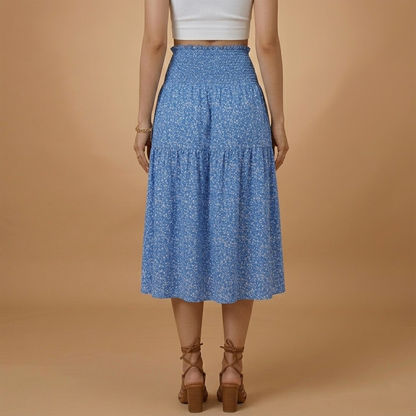 Women’s Long Skirt with Floral Print and Elastic Waistband