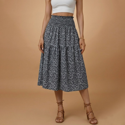 Women’s Long Skirt with Floral Print and Elastic Waistband