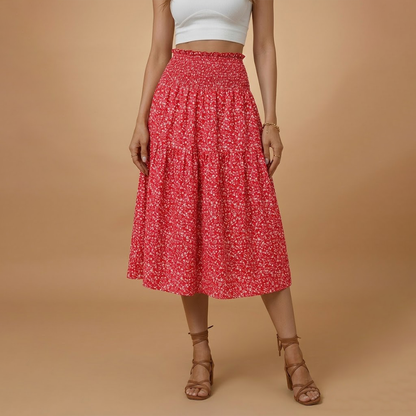 Women’s Long Skirt with Floral Print and Elastic Waistband