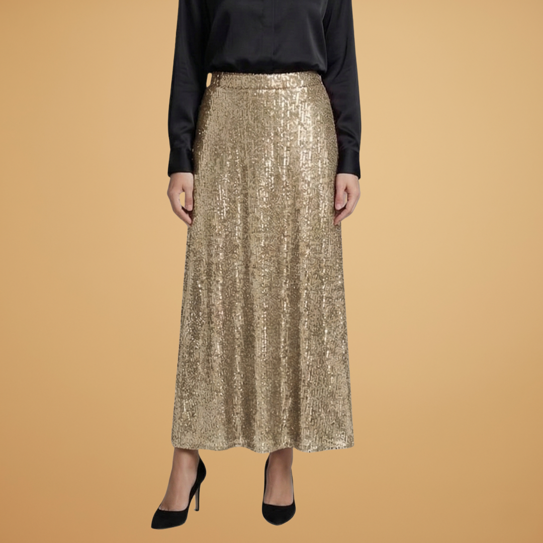 Women’s Long Skirt with High Waist and Glitter Effect