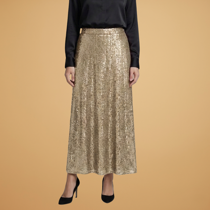 Women’s Long Skirt with High Waist and Glitter Effect