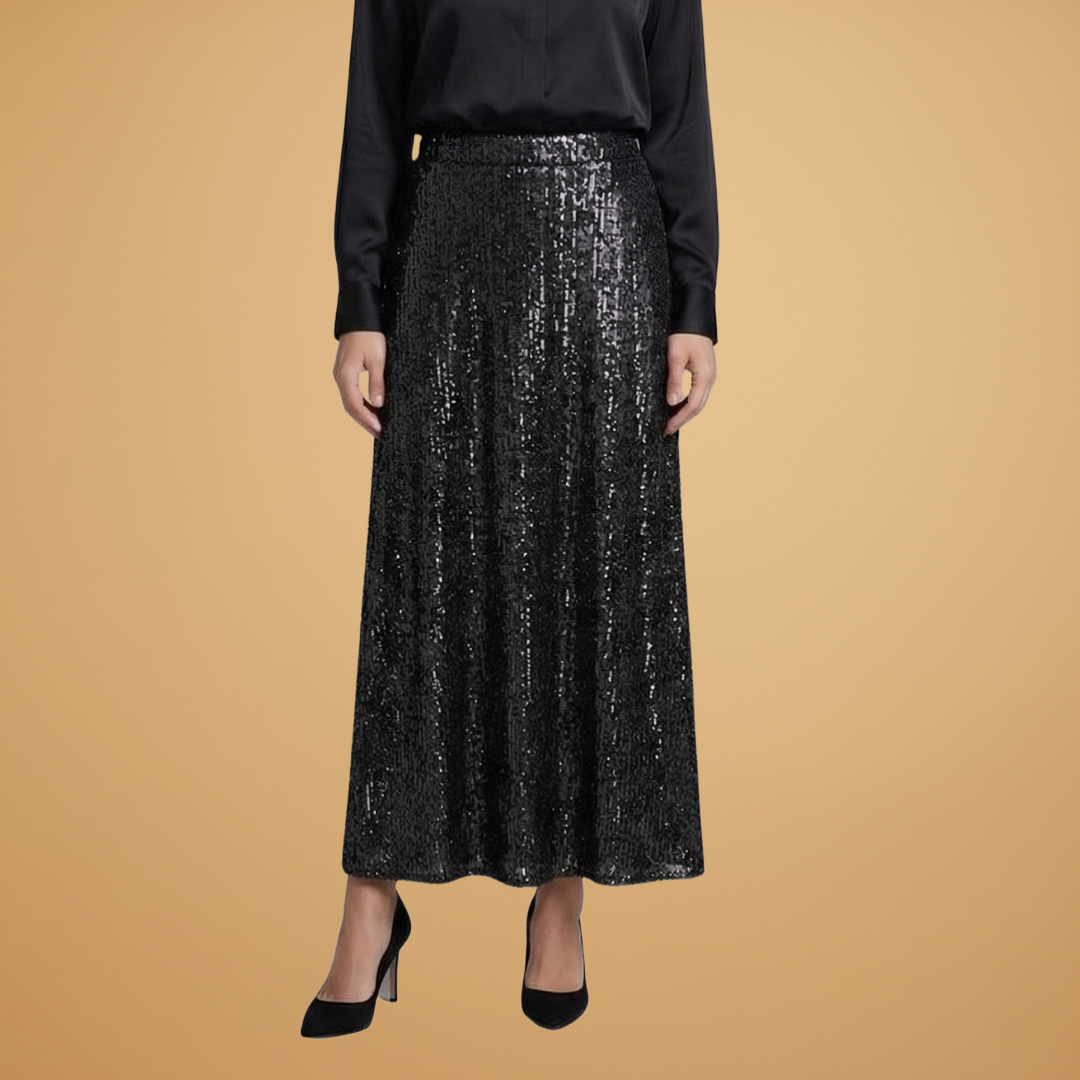 Women’s Long Skirt with High Waist and Glitter Effect