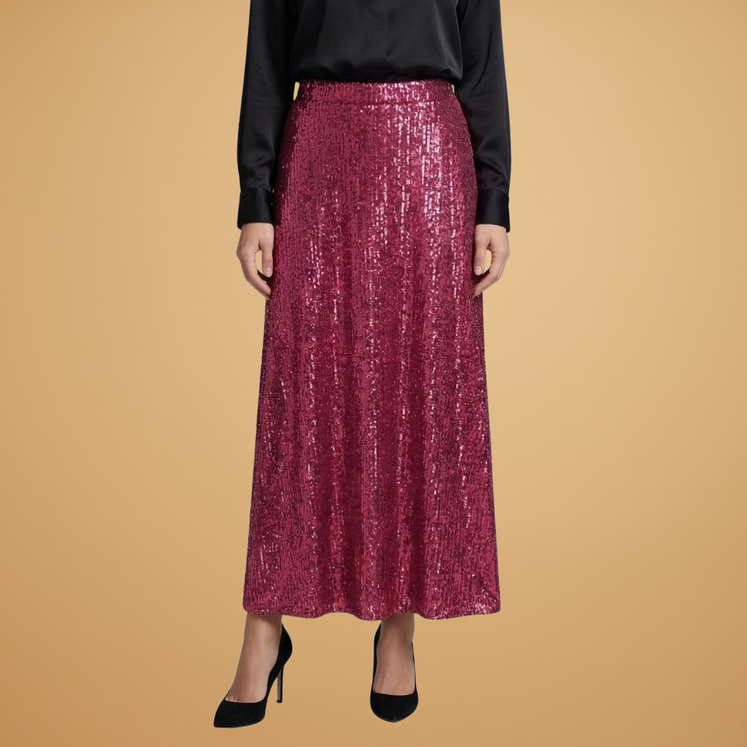 Women’s Long Skirt with High Waist and Glitter Effect