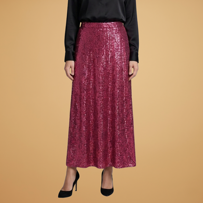 Women’s Long Skirt with High Waist and Glitter Effect