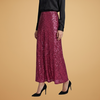 Women’s Long Skirt with High Waist and Glitter Effect