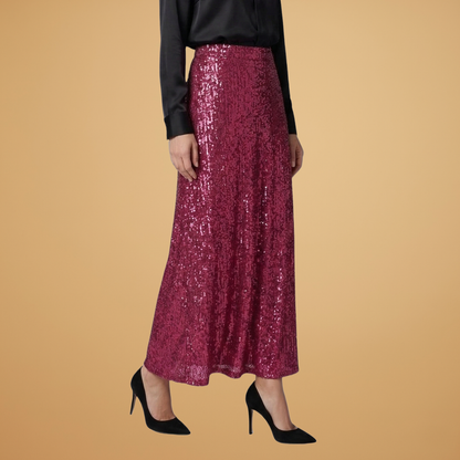 Women’s Long Skirt with High Waist and Glitter Effect