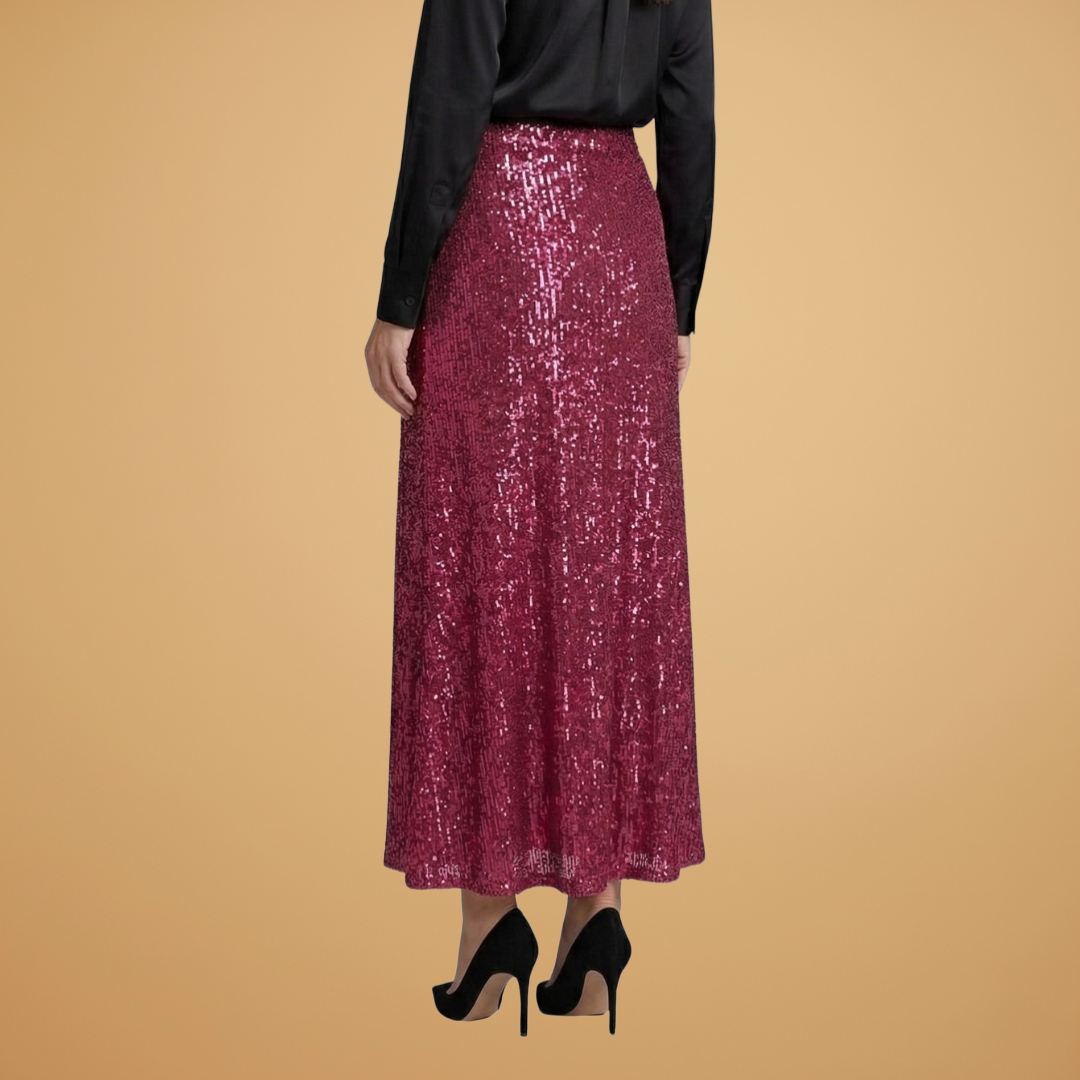 Women’s Long Skirt with High Waist and Glitter Effect