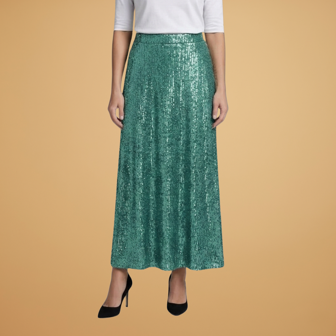 Women’s Long Skirt with High Waist and Glitter Effect