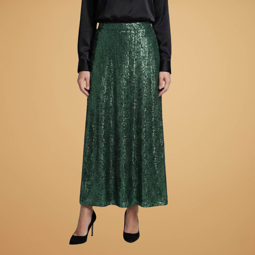Women’s Long Skirt with High Waist and Glitter Effect