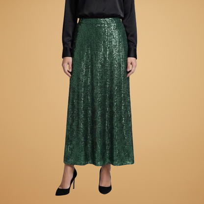 Women’s Long Skirt with High Waist and Glitter Effect