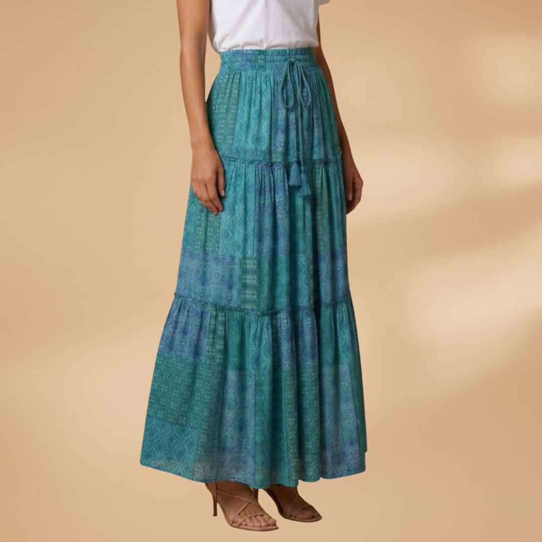 Women’s Long Skirt with Waistband and Pleated Surface