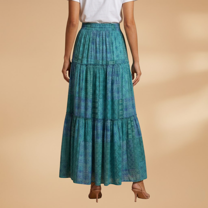 Women’s Long Skirt with Waistband and Pleated Surface