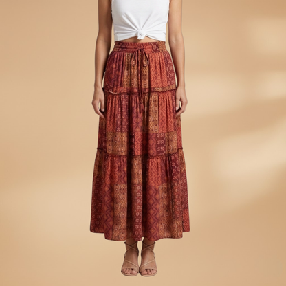 Women’s Long Skirt with Waistband and Pleated Surface