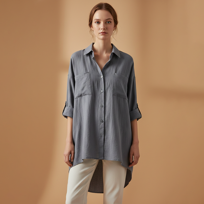 Women’s Loose-Fitting Blouse with Long Sleeves for Casual or Formal Wear