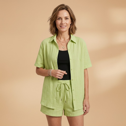 Women’s Loungewear Co‑ord Set with Breathable Shirt and Shorts