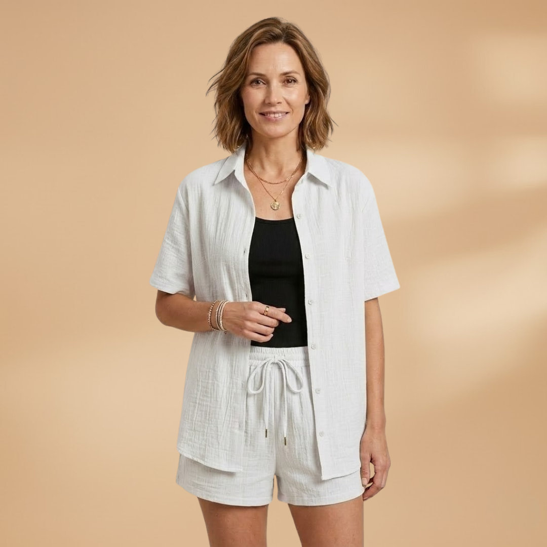 Women’s Loungewear Co‑ord Set with Breathable Shirt and Shorts