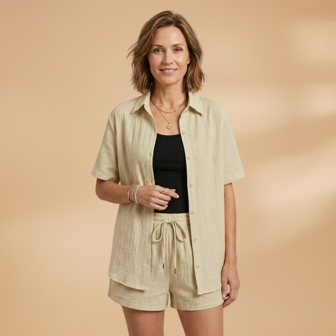 Women’s Loungewear Co‑ord Set with Breathable Shirt and Shorts
