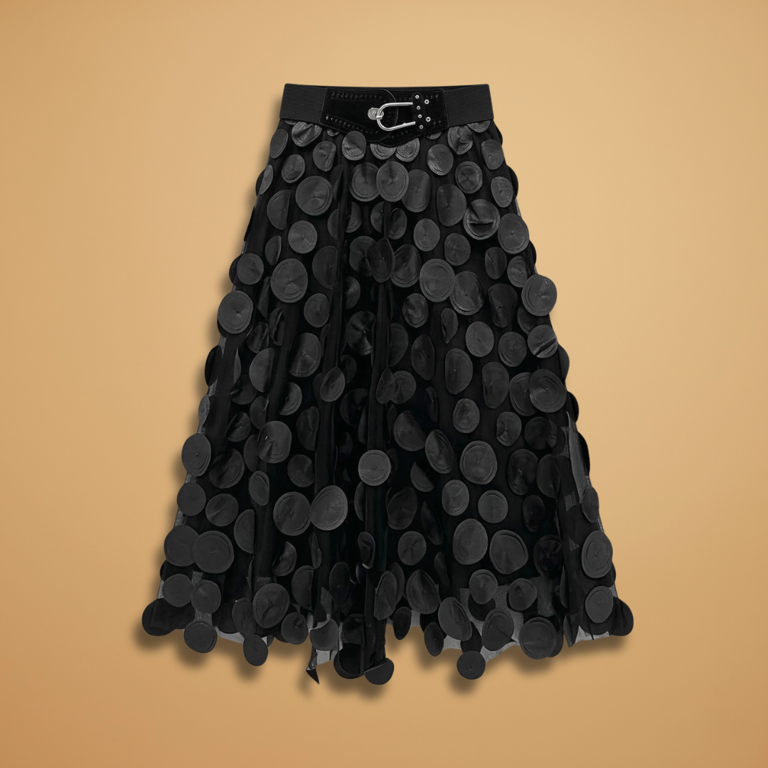 Women's Maxi Skirt with Polka Dot Print and Tulle