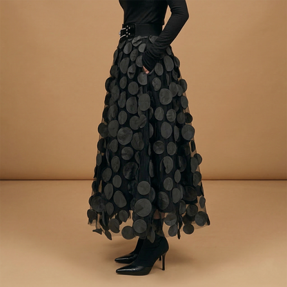 Women's Maxi Skirt with Polka Dot Print and Tulle
