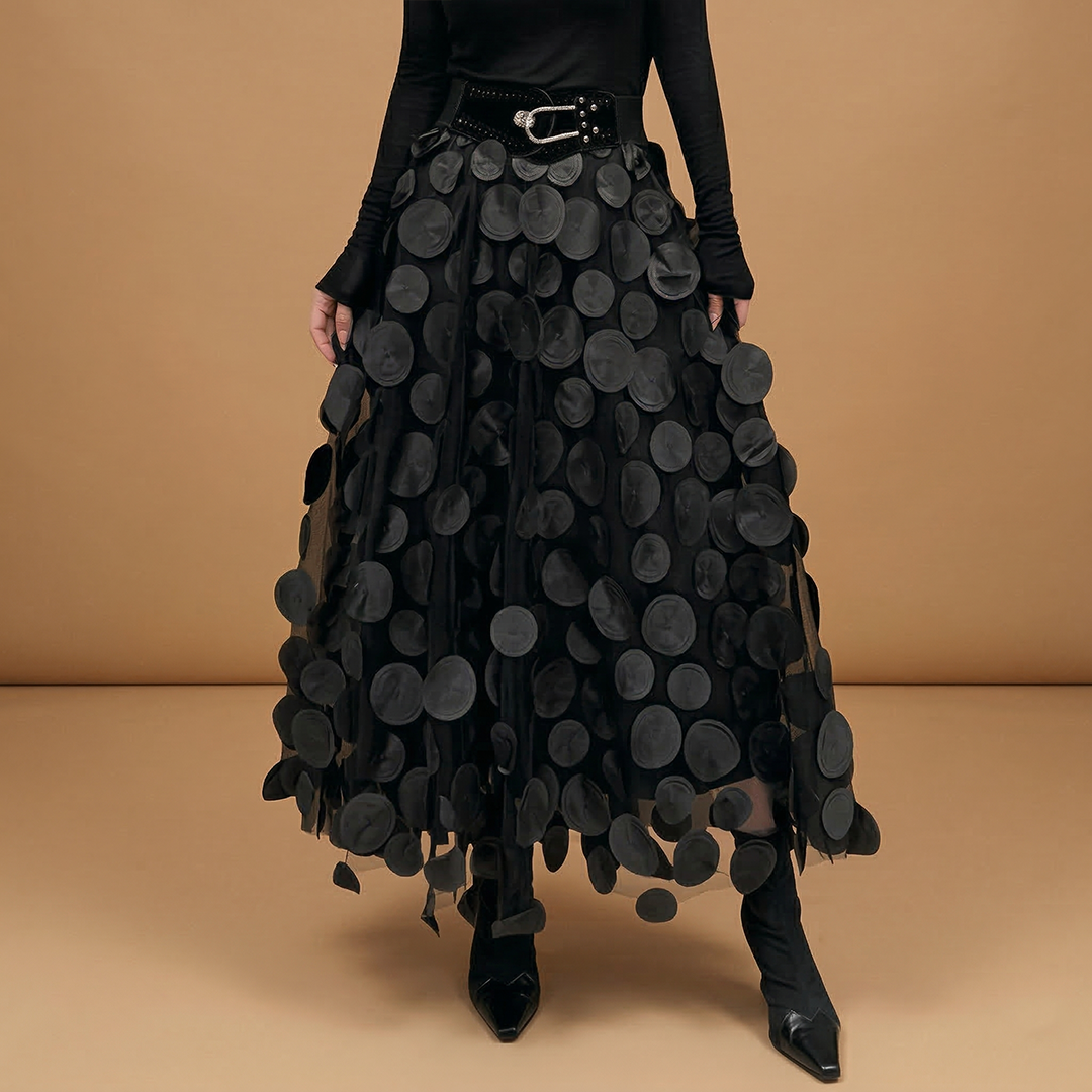 Women's Maxi Skirt with Polka Dot Print and Tulle