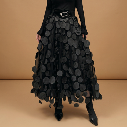 Women's Maxi Skirt with Polka Dot Print and Tulle