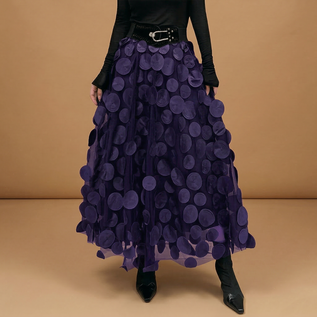 Women's Maxi Skirt with Polka Dot Print and Tulle