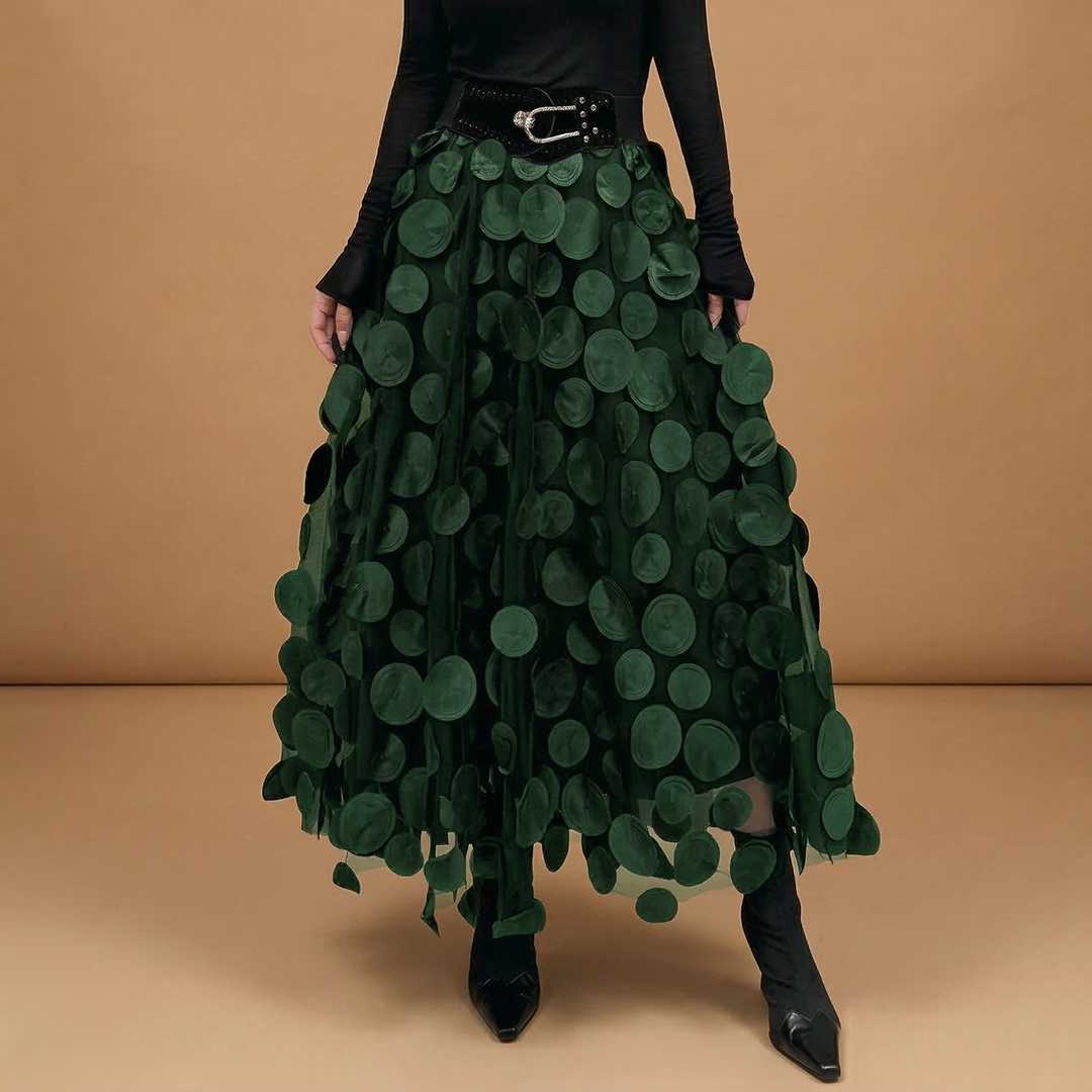 Women's Maxi Skirt with Polka Dot Print and Tulle