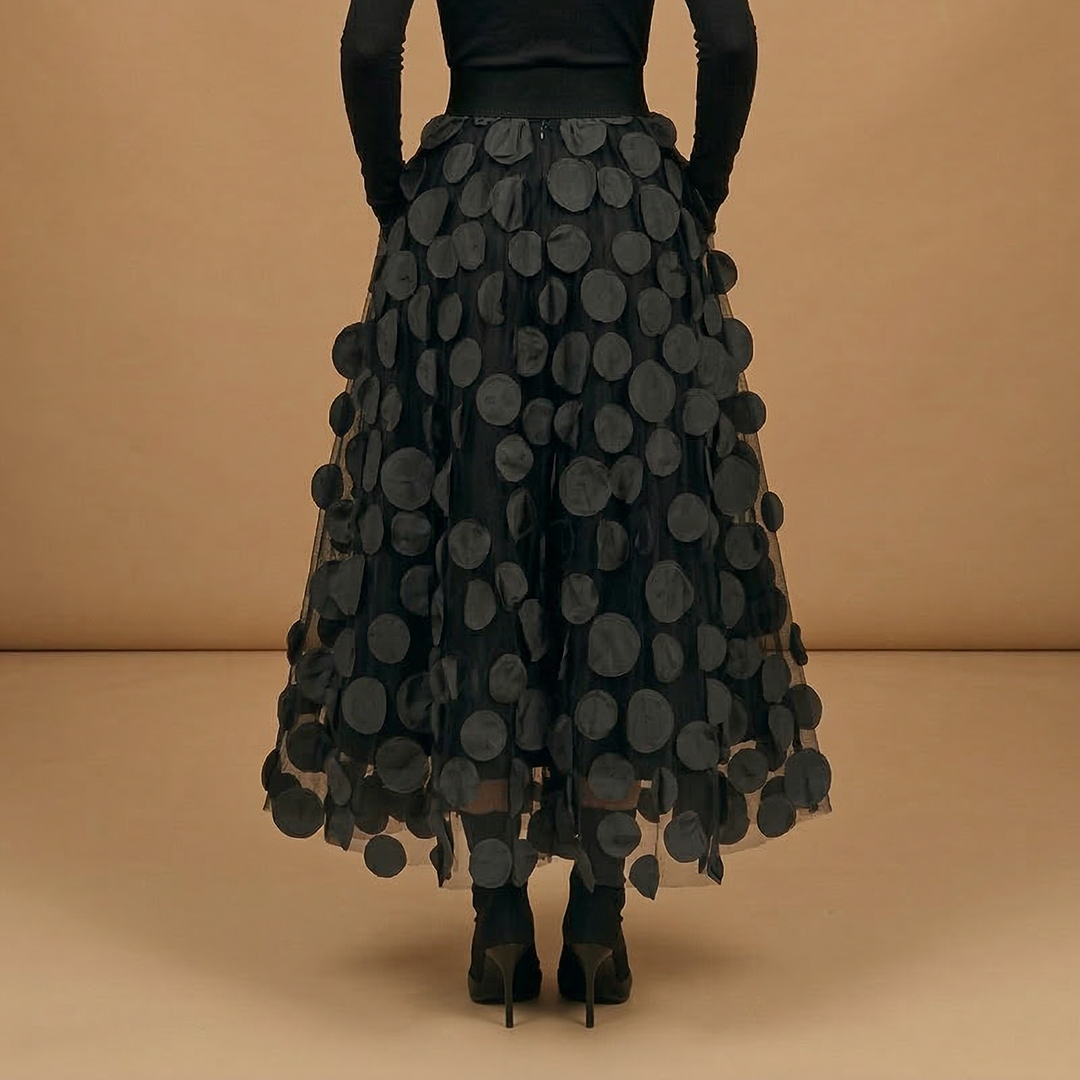 Women's Maxi Skirt with Polka Dot Print and Tulle
