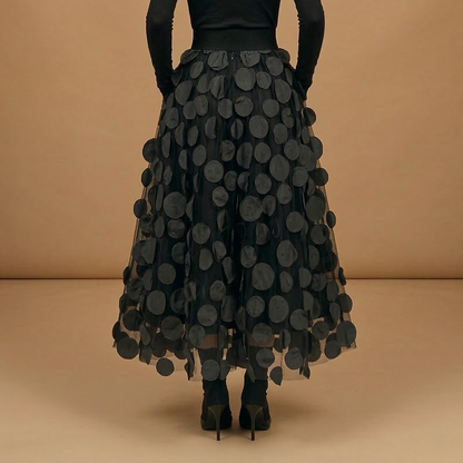 Women's Maxi Skirt with Polka Dot Print and Tulle