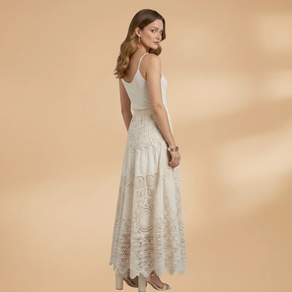 Women’s Midi Suede Skirt with Button Detailing and Elastic Waistband