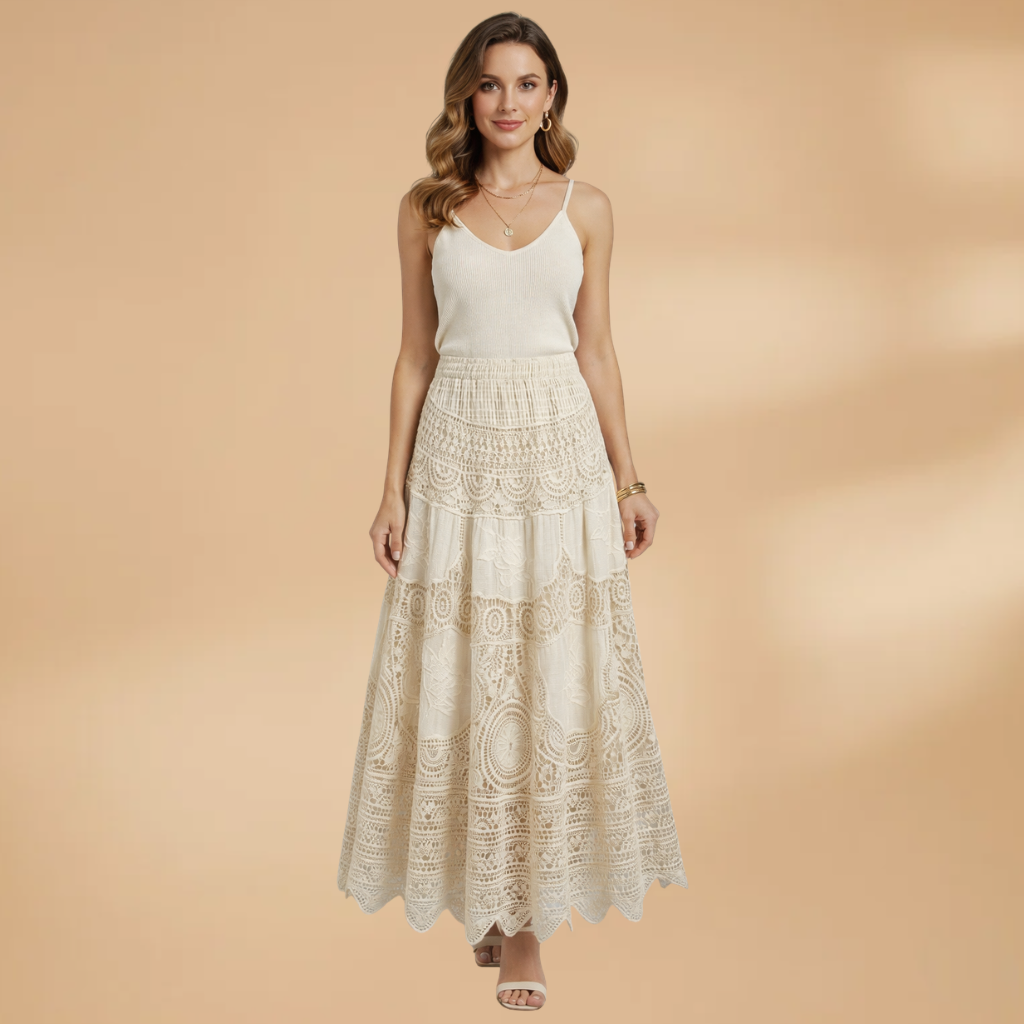 Women’s Midi Suede Skirt with Button Detailing and Elastic Waistband