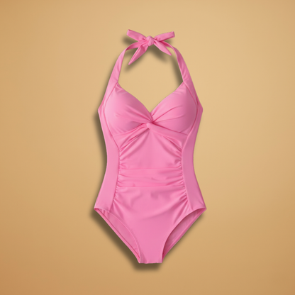 Women’s One-Piece Swimsuit with Halter Neck and Deep V-Neck