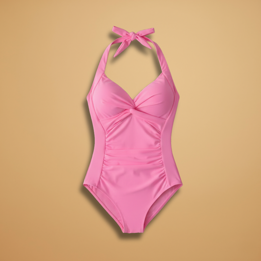 Women’s One-Piece Swimsuit with Halter Neck and Deep V-Neck