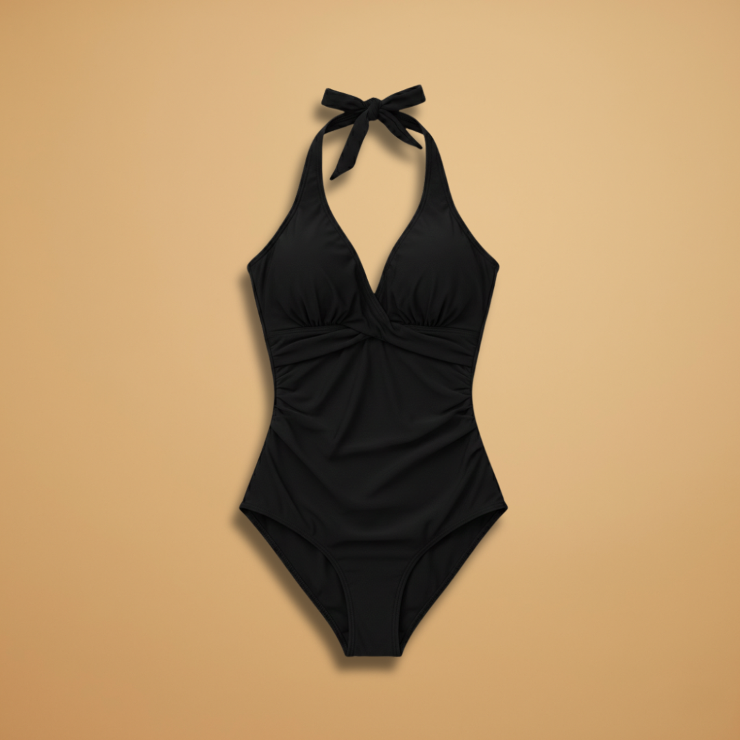 Women's One-Piece Swimsuit with Halter Neck and High Cut Leg