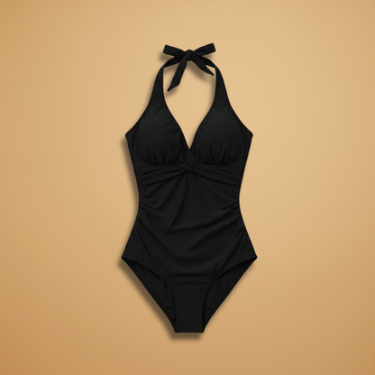 Women's One-Piece Swimsuit with Halter Neck and High Cut Leg