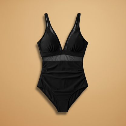 Women's One-Piece Swimsuit with Mesh Detail and High Waist