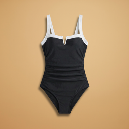 Women’s One-Piece Swimsuit with V‑Neck and Contrast Straps