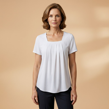 Women's Pleated Summer Blouse with Square Neckline