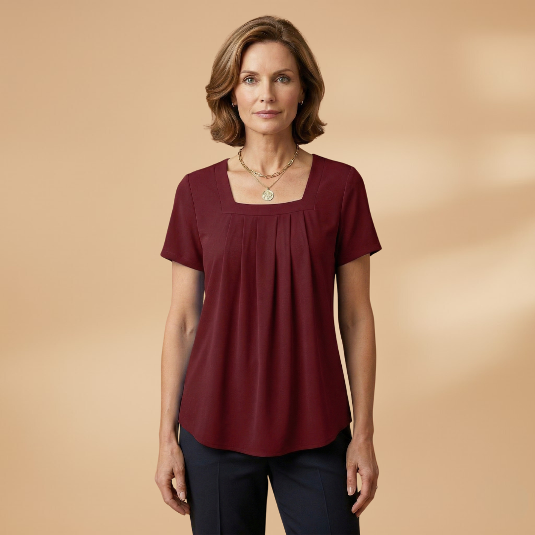 Women's Pleated Summer Blouse with Square Neckline