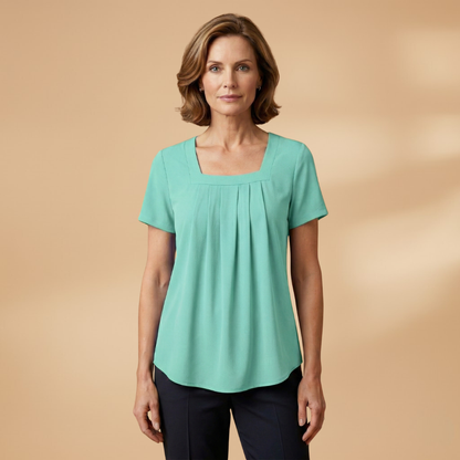 Women's Pleated Summer Blouse with Square Neckline