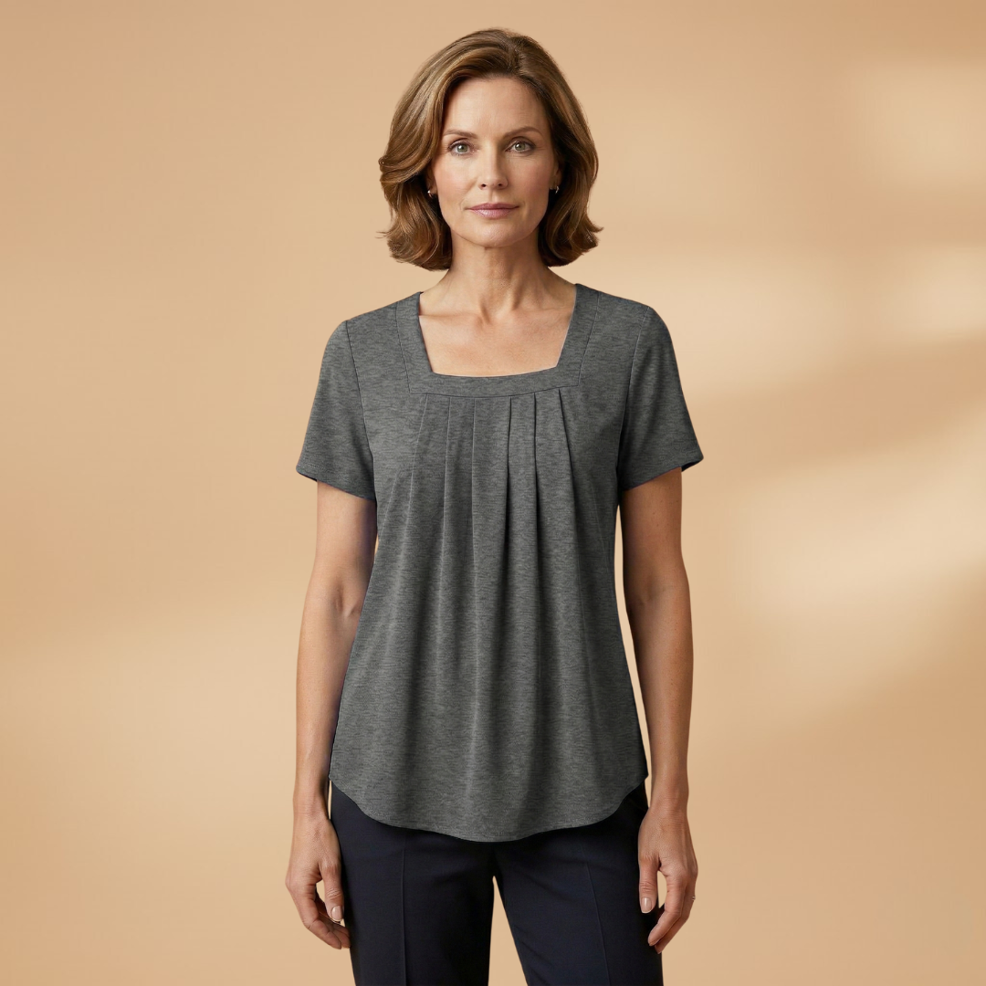 Women's Pleated Summer Blouse with Square Neckline
