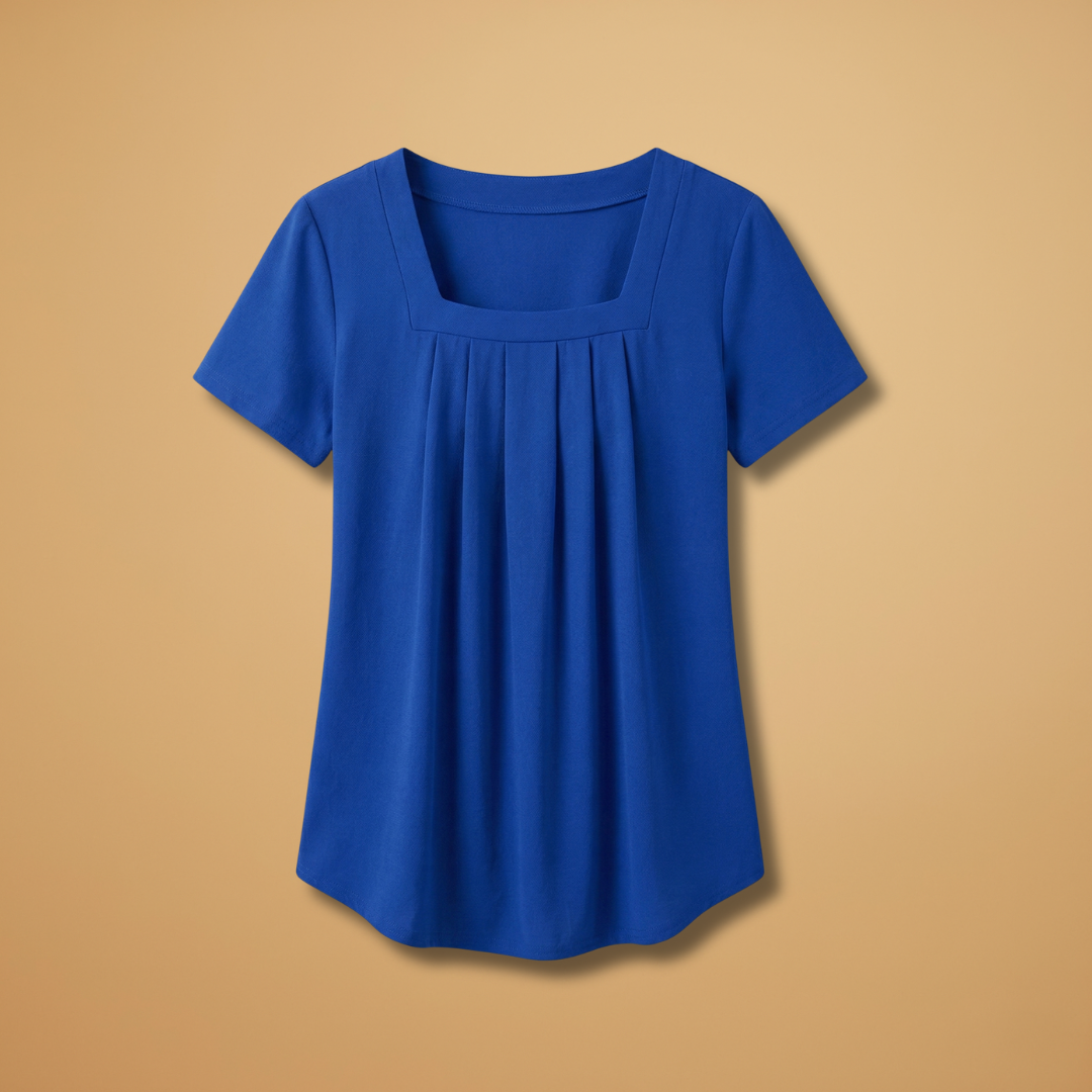 Women's Pleated Summer Blouse with Square Neckline