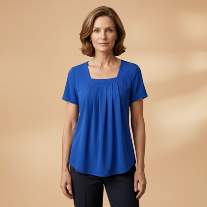 Women's Pleated Summer Blouse with Square Neckline